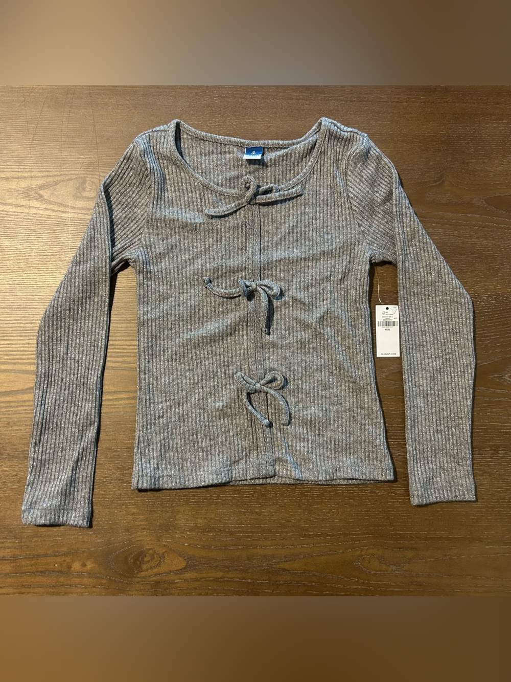 Girls M Old Navy Heather Gray Ribbed Long-Sleeve Top